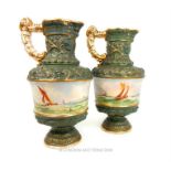 A pair of early 20th century Renaissance style painted water jugs