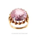 Russian 14 carat Yellow Gold and Pale Pink semi precious stone ring.