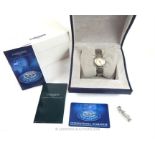 A ladies stainless steel Longines watch with box