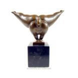 A Milo bronze figure, nude lady performing a handstand