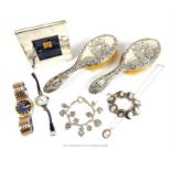 Silver Jewellery, photograph frame and two brushes