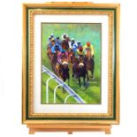 Barry Hobson, oil on paper horse racing scene