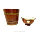 An oak, and brass-bound peat bucket with an ice bowl