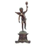 A Continental bronze figure of a winged cherub