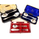 Three cased sets of sterling silver flatware