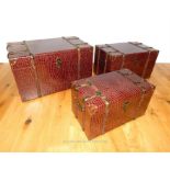 Set of Three Vintage Trunks with Simulated Crocodile Skin Finish.