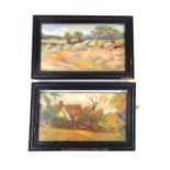 A pair of framed oil paintings of rural scenes