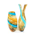 A pair of Modernist hand blown glass vases