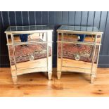 A pair of wooden and mirrored, bedside cabinets