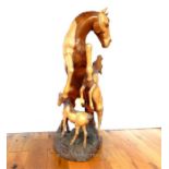 A Vintage Style Carved Wooden Statuesque Figure Horses.