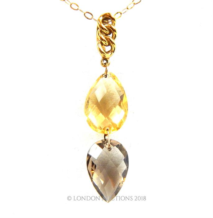 9 ct gold Citrine and Topaz drop pendant necklace. - Image 3 of 3