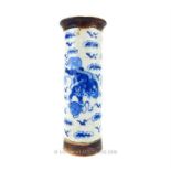 Chinese blue and white cylindrical vase.