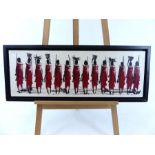 An oil on canvas depicting fourteen African figures
