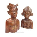 Two carved, Balinese busts