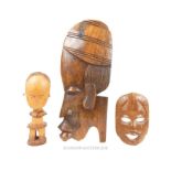 Three, hand-carved, African items