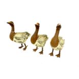 Three, metal, model ducks
