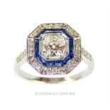 An Art Deco Style Diamond and Sapphire Ring.