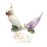 A Dahl Jensen Copenhagen porcelain cockatoo figure and two other figures