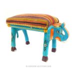 A novelty Indian painted wood stool in the form of an elephant