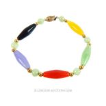 9 ct gold Multi Coloured Jade bracelet.