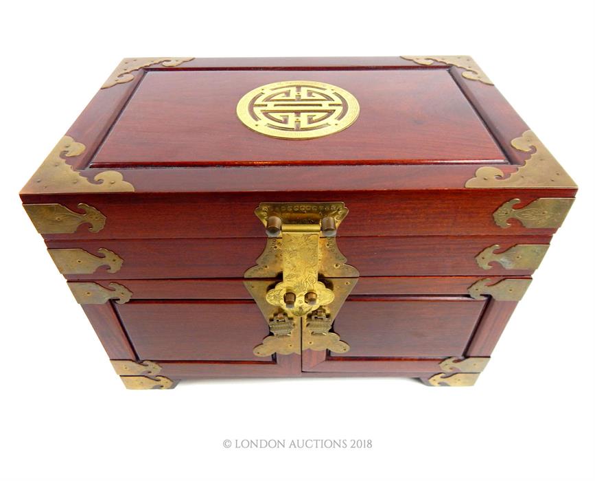 A Chinese hardwood jewellery box, containing jewellery - Image 2 of 3