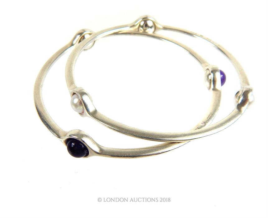 Two Sterling Silver Semi Precious Stone set Bangles. By George Jensen. - Image 3 of 3