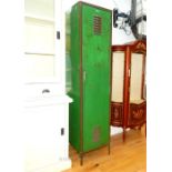 An American Medart Lockers USA green painted and distressed steel locker