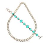 Silver curb necklace and turquoise necklace