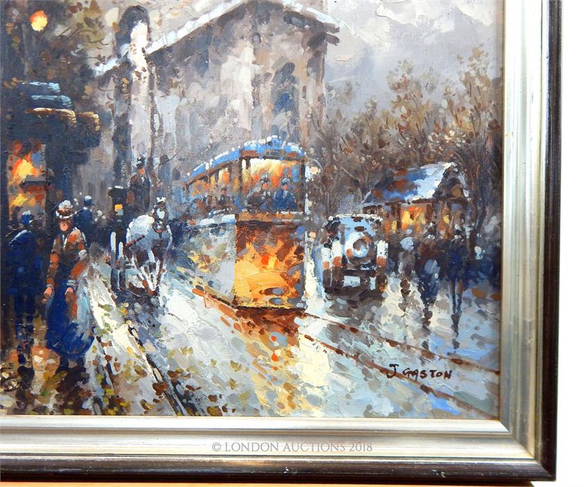 J Gaston, oil on canvas Parisian scene - Image 2 of 3