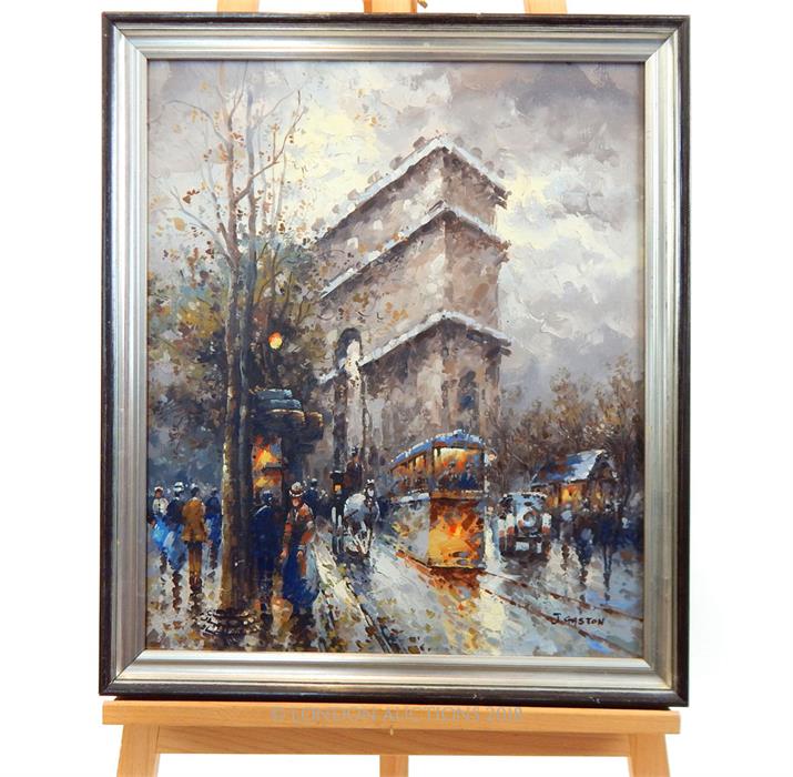 J Gaston, oil on canvas Parisian scene