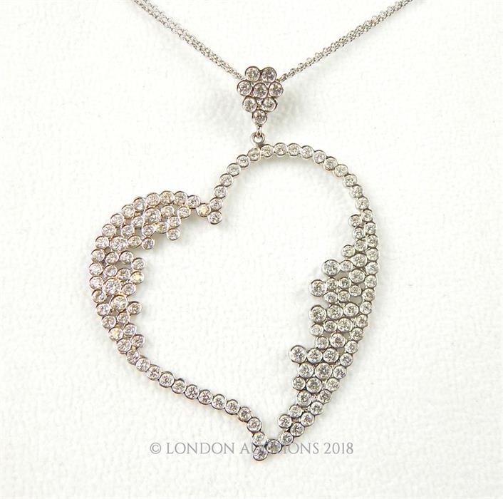 A Modern design Diamond Set Heart Shaped Pendant Necklace. - Image 3 of 3