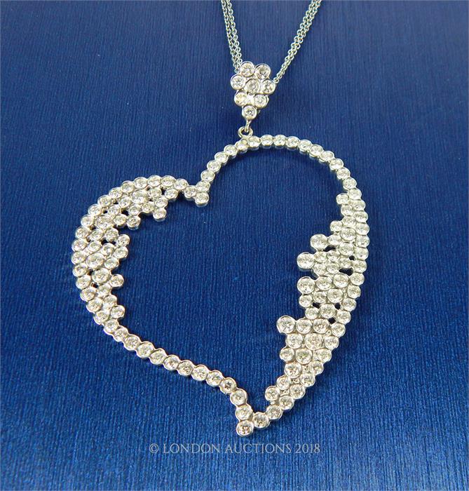 A Modern design Diamond Set Heart Shaped Pendant Necklace. - Image 2 of 3