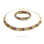 A Hallmarked Vintage Solid Sterling silver and Gilt 3 colour articulated Cleopatra necklace and brac
