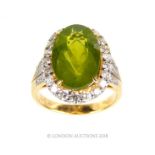 A Peridot and Diamond Cluster ring