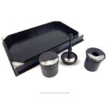 An Antique Ebony and Silver mounted dressing set.