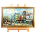 An oil on canvas Parisian scene, depicting Moulin Rouge