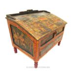 An Indian hardwood writing slope painted with Hindu scenes