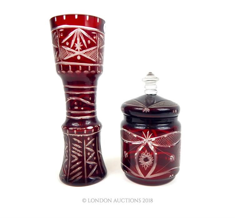 Two Bohemian ruby flash glass items