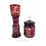 Two Bohemian ruby flash glass items