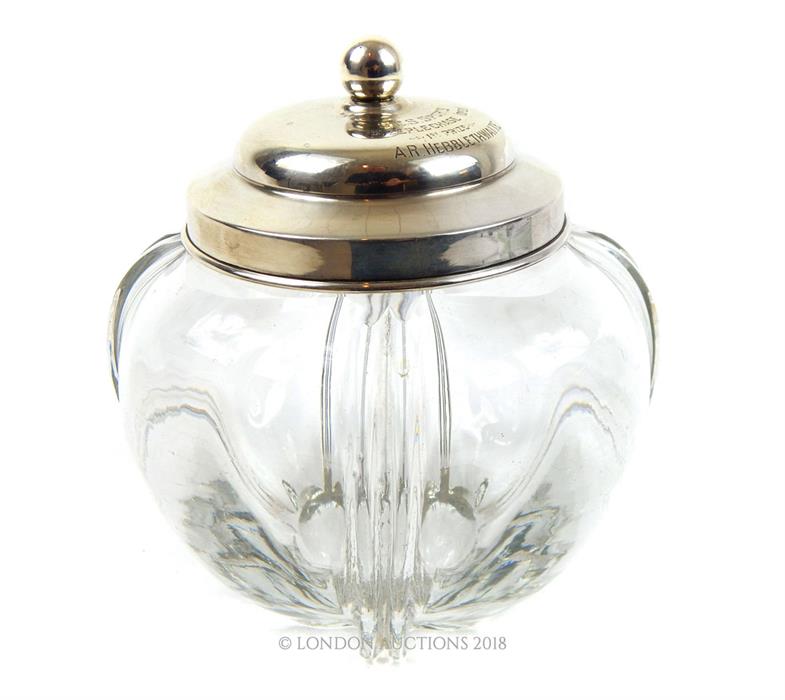 An Edwardian Sterling Silver and Cut Glass Large Preserve Jar.