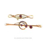 An Antique 9 Carat Yellow Gold Garnet and Seed Pearl Bar Brooch.