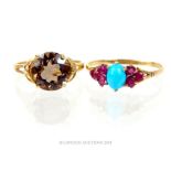 Turquoise and Ruby ring - Smoky Topaz diamond ring