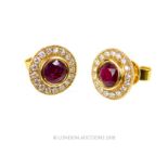 A Pair of Ruby and Diamond cluster earrings