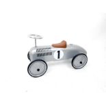 A child's toy silver metal No.1 ride on sports car