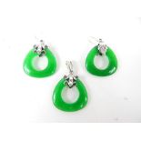 A suite of sterling silver and jadeite jewellery