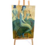 A mid 20th century unframed oil on canvas depicting female figures