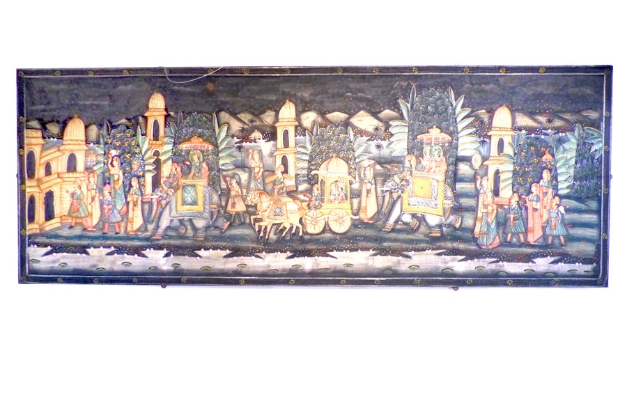 A large Indian batik study depicting a procession of figures