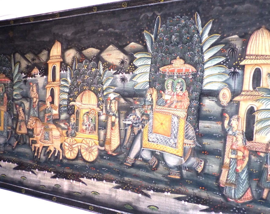 A large Indian batik study depicting a procession of figures - Image 2 of 2