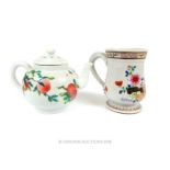 A Chinese famille rose porcelain mug and teapot