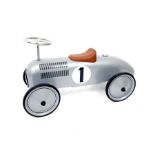 A child's toy silver metal No.1 ride on sports car